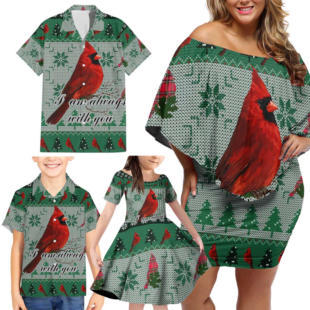 Cardinal I am Always With You Christmas Family Matching Off Shoulder Short Dress and Hawaiian Shirt Xmas Holiday Patterns - Wonder Print Shop