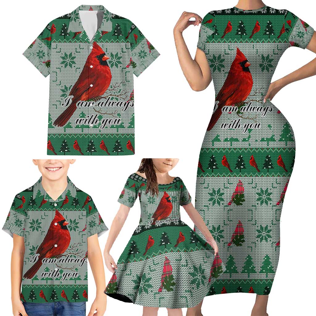 Cardinal I am Always With You Christmas Family Matching Short Sleeve Bodycon Dress and Hawaiian Shirt Xmas Holiday Patterns - Wonder Print Shop