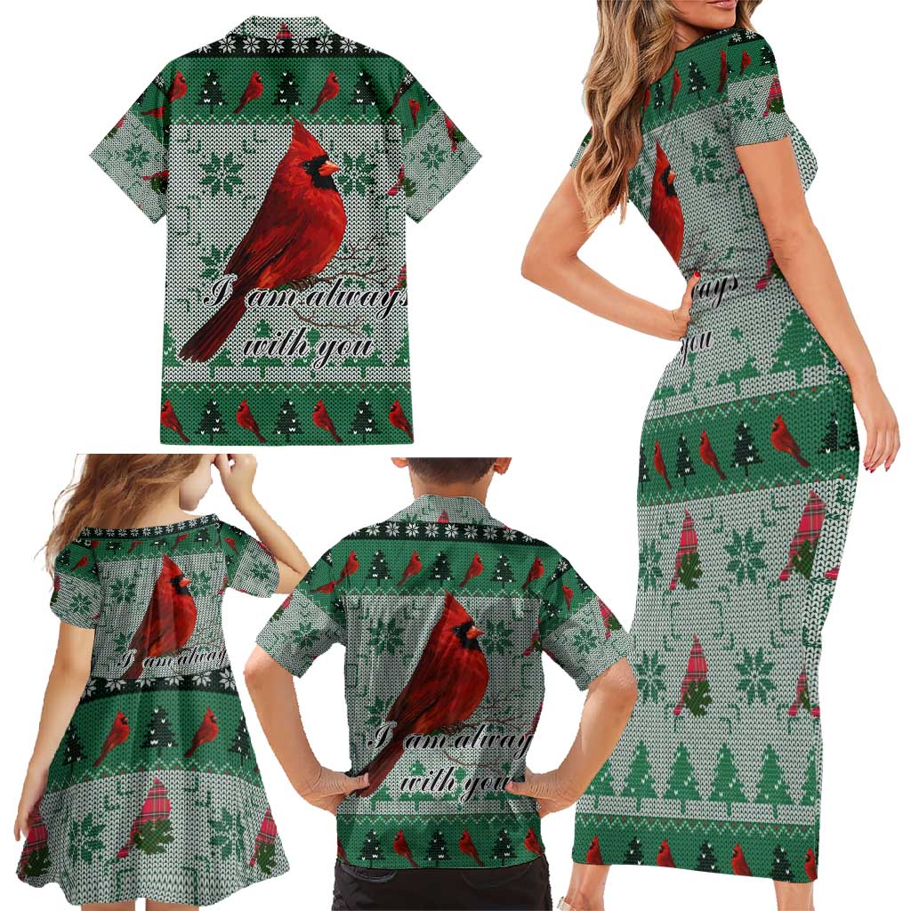 Cardinal I am Always With You Christmas Family Matching Short Sleeve Bodycon Dress and Hawaiian Shirt Xmas Holiday Patterns - Wonder Print Shop