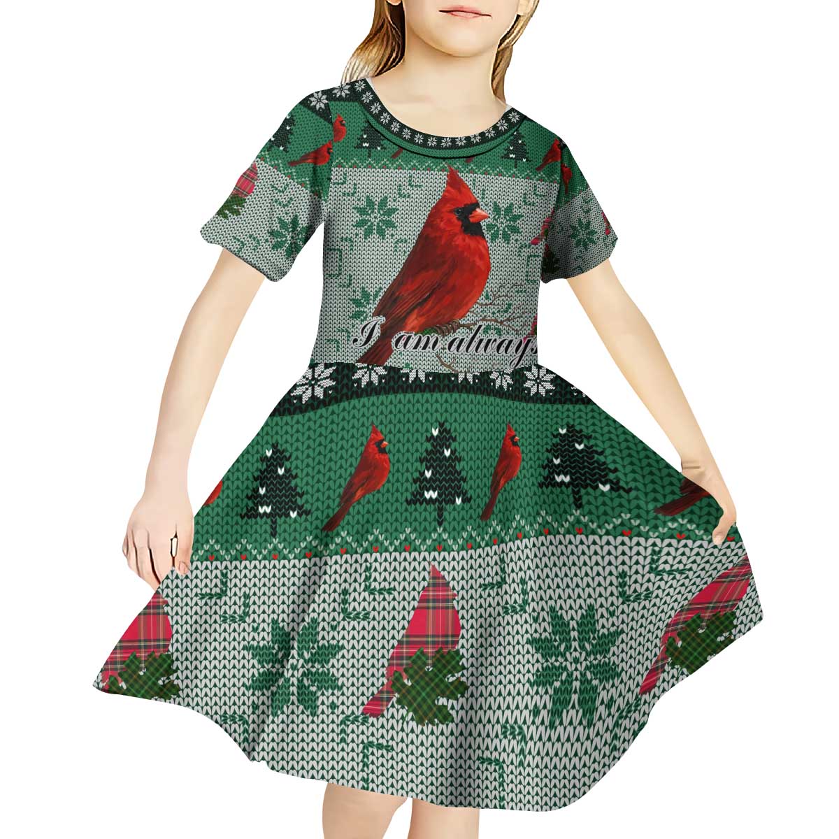 Cardinal I am Always With You Christmas Kid Short Sleeve Dress Xmas Holiday Patterns - Wonder Print Shop