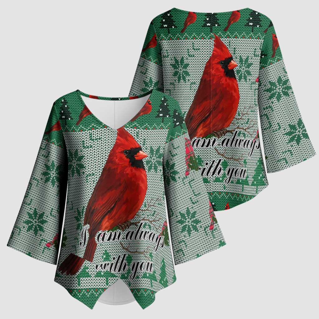 Cardinal I am Always With You Christmas Kimono Sleeve Blouse Xmas Holiday Patterns - Wonder Print Shop