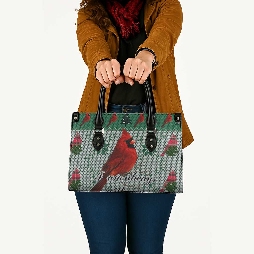 Cardinal I am Always With You Christmas Leather Bag Xmas Holiday Patterns - Wonder Print Shop