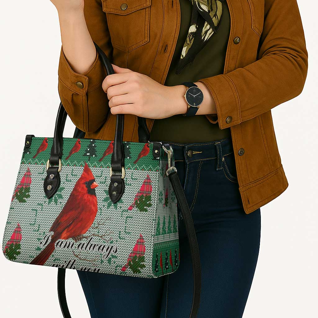 Cardinal I am Always With You Christmas Leather Bag Xmas Holiday Patterns - Wonder Print Shop