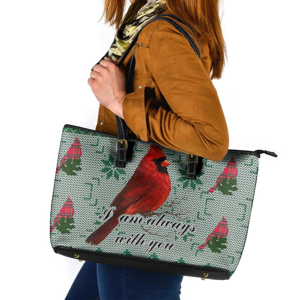 Cardinal I am Always With You Christmas Leather Tote Bag Xmas Holiday Patterns - Wonder Print Shop