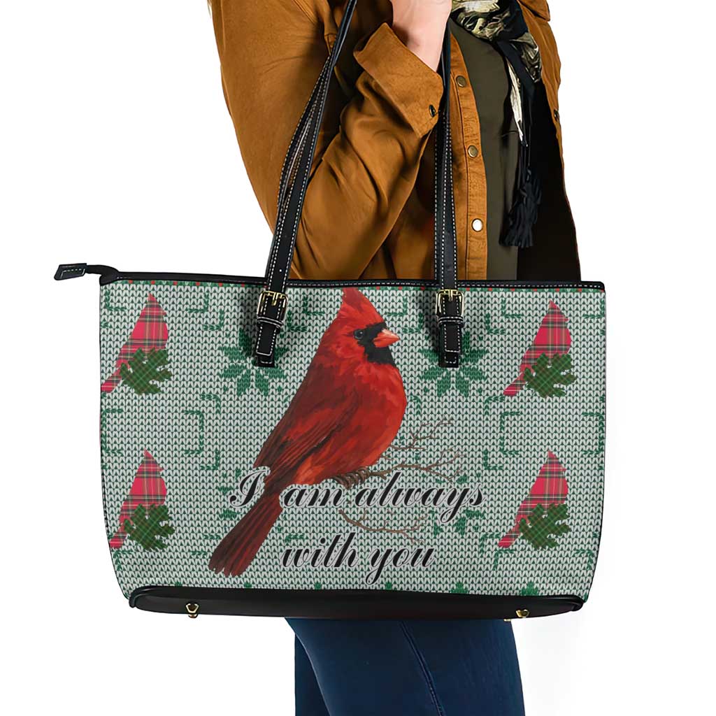 Cardinal I am Always With You Christmas Leather Tote Bag Xmas Holiday Patterns - Wonder Print Shop