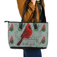 Cardinal I am Always With You Christmas Leather Tote Bag Xmas Holiday Patterns - Wonder Print Shop