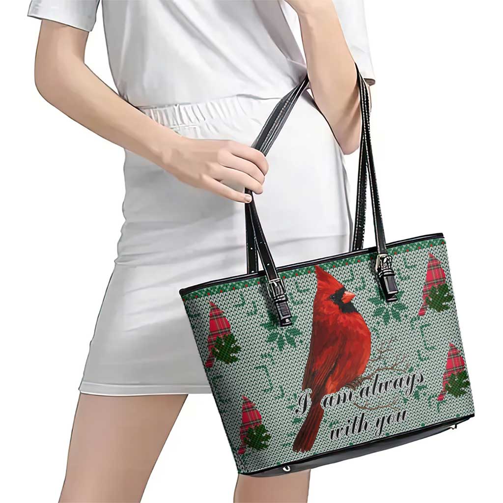 Cardinal I am Always With You Christmas Leather Tote Bag Xmas Holiday Patterns - Wonder Print Shop