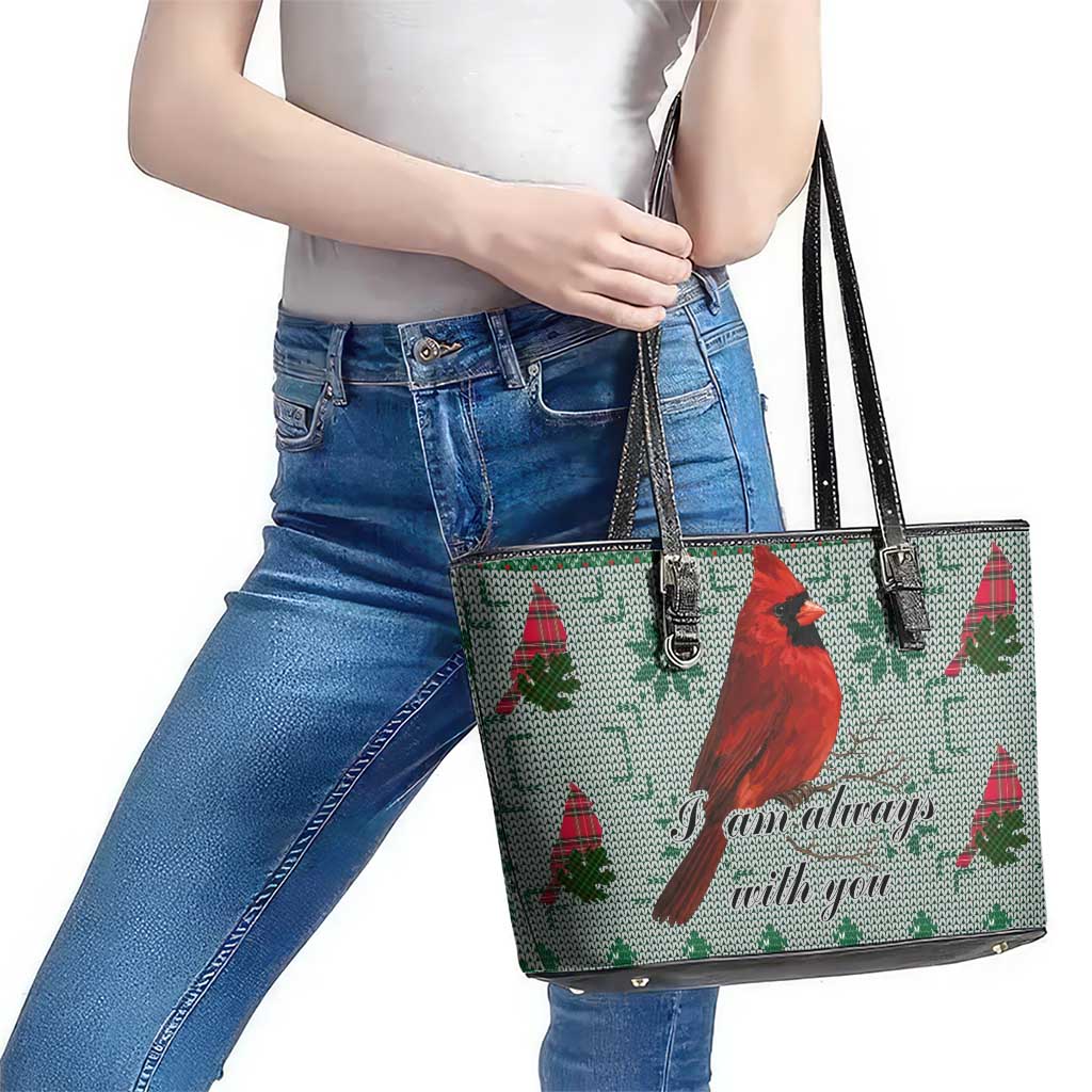 Cardinal I am Always With You Christmas Leather Tote Bag Xmas Holiday Patterns - Wonder Print Shop