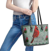 Cardinal I am Always With You Christmas Leather Tote Bag Xmas Holiday Patterns - Wonder Print Shop