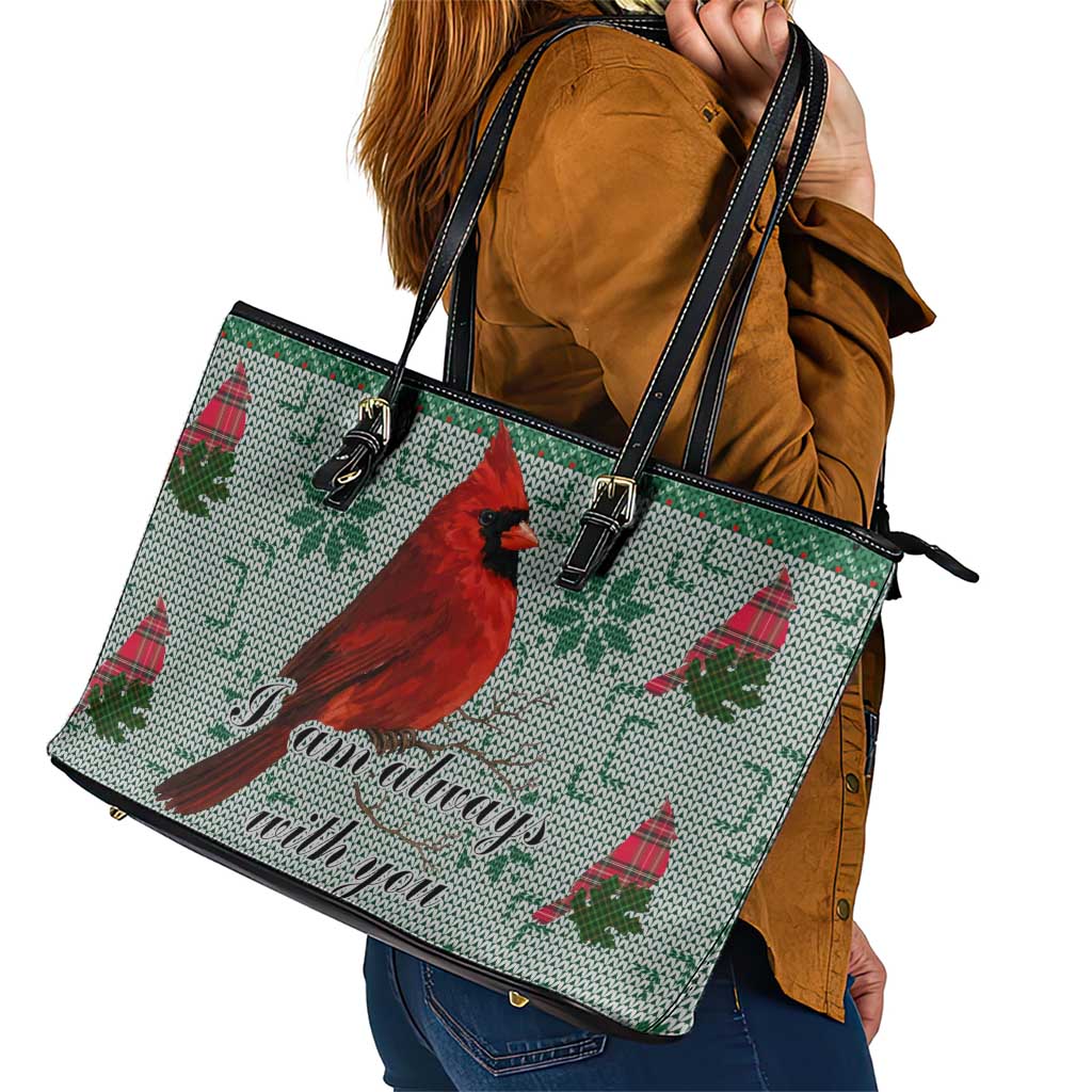 Cardinal I am Always With You Christmas Leather Tote Bag Xmas Holiday Patterns - Wonder Print Shop