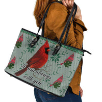 Cardinal I am Always With You Christmas Leather Tote Bag Xmas Holiday Patterns - Wonder Print Shop