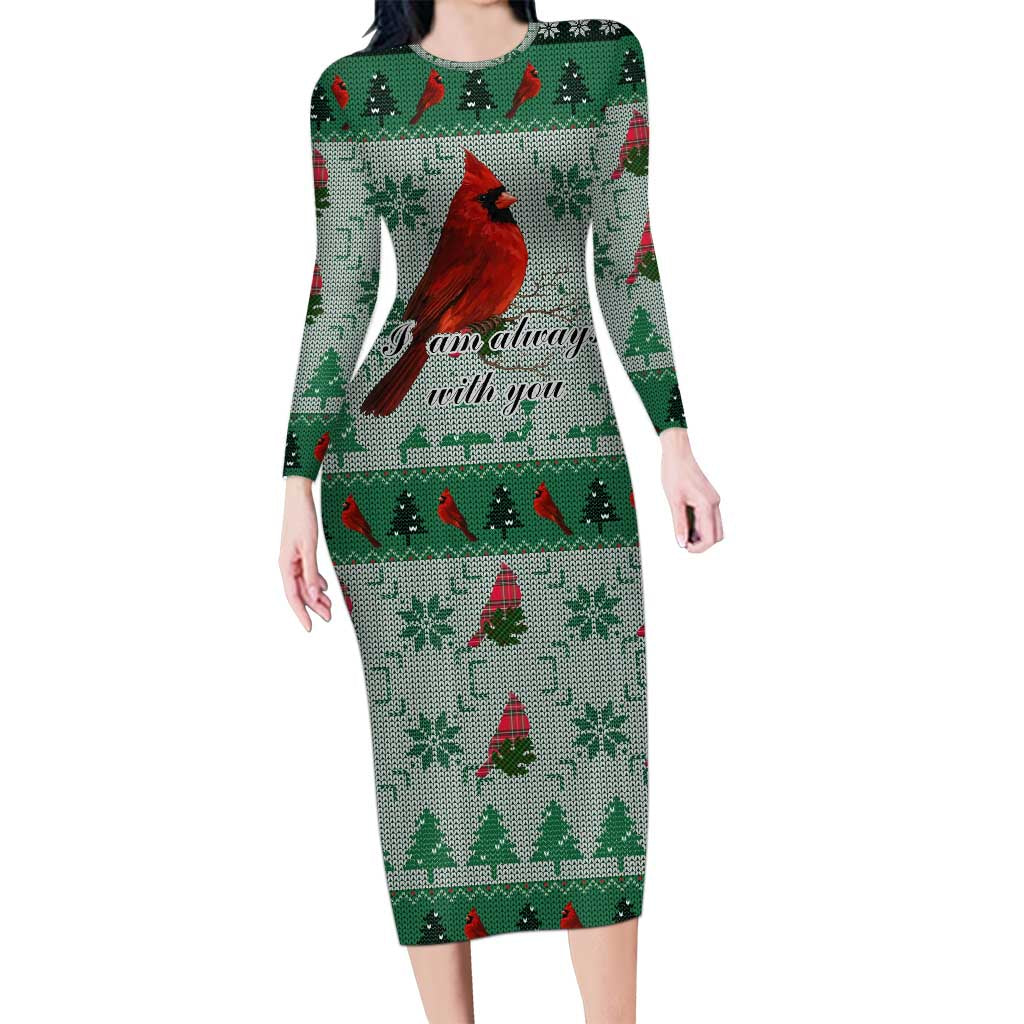 Cardinal I am Always With You Christmas Long Sleeve Bodycon Dress Xmas Holiday Patterns - Wonder Print Shop
