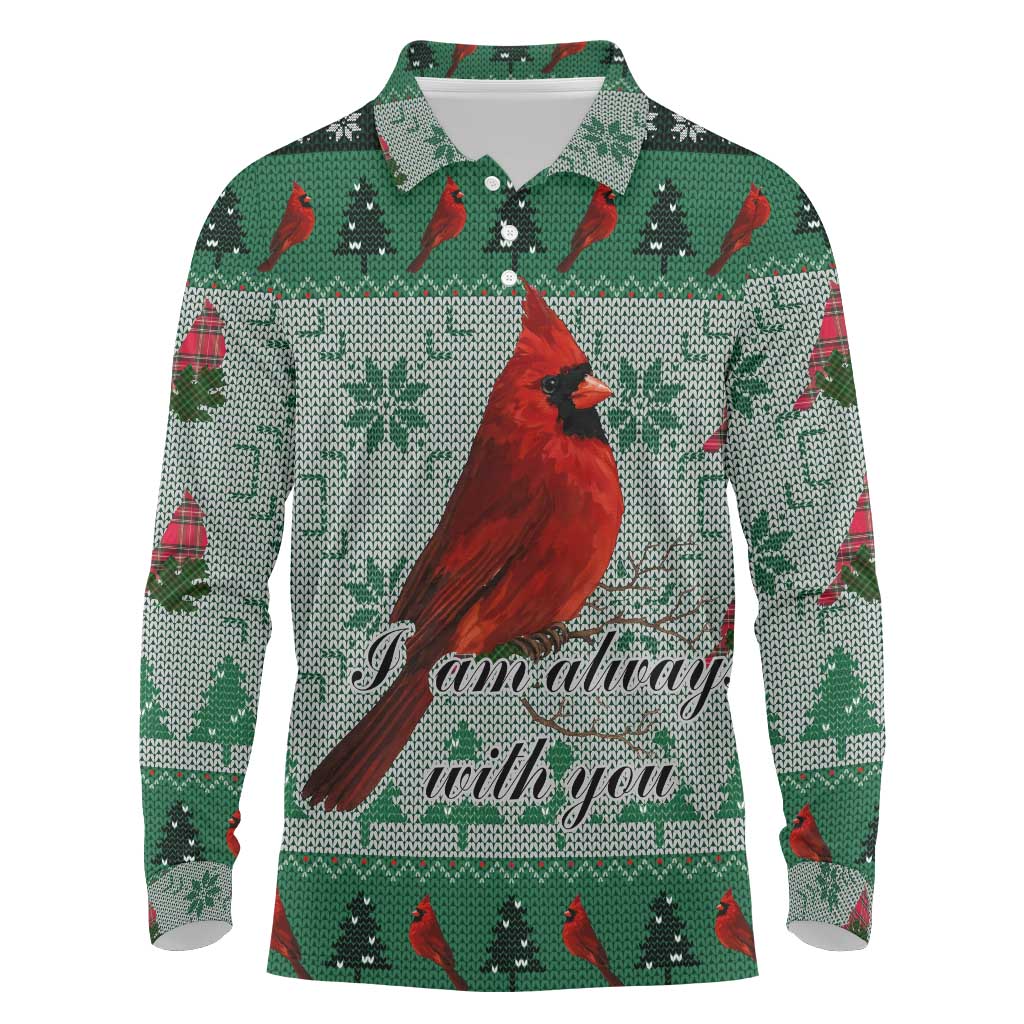 Cardinal I am Always With You Christmas Long Sleeve Polo Shirt Xmas Holiday Patterns - Wonder Print Shop