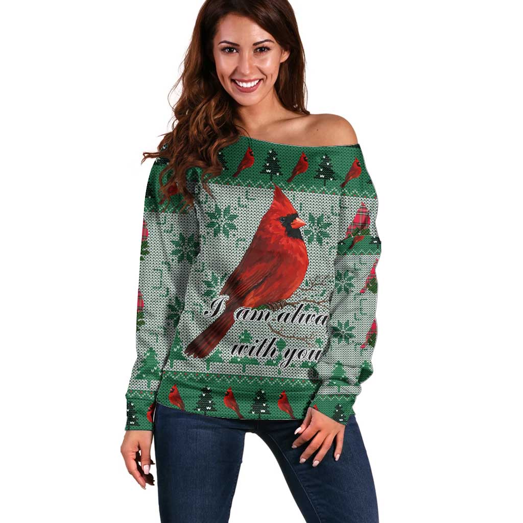 Cardinal I am Always With You Christmas Off Shoulder Sweater Xmas Holiday Patterns - Wonder Print Shop
