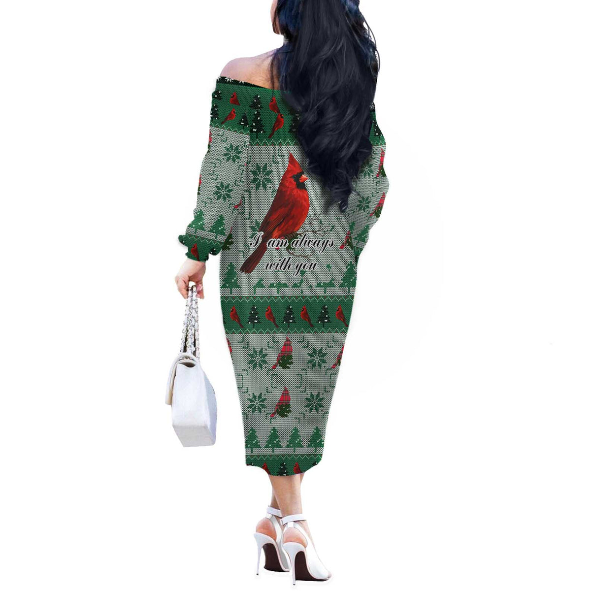 Cardinal I am Always With You Christmas Off The Shoulder Long Sleeve Dress Xmas Holiday Patterns - Wonder Print Shop