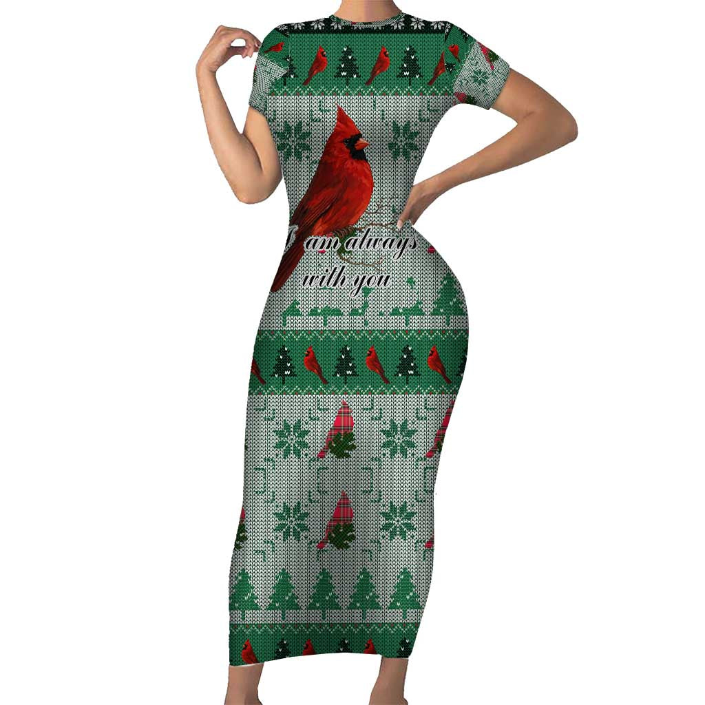 Cardinal I am Always With You Christmas Short Sleeve Bodycon Dress Xmas Holiday Patterns - Wonder Print Shop