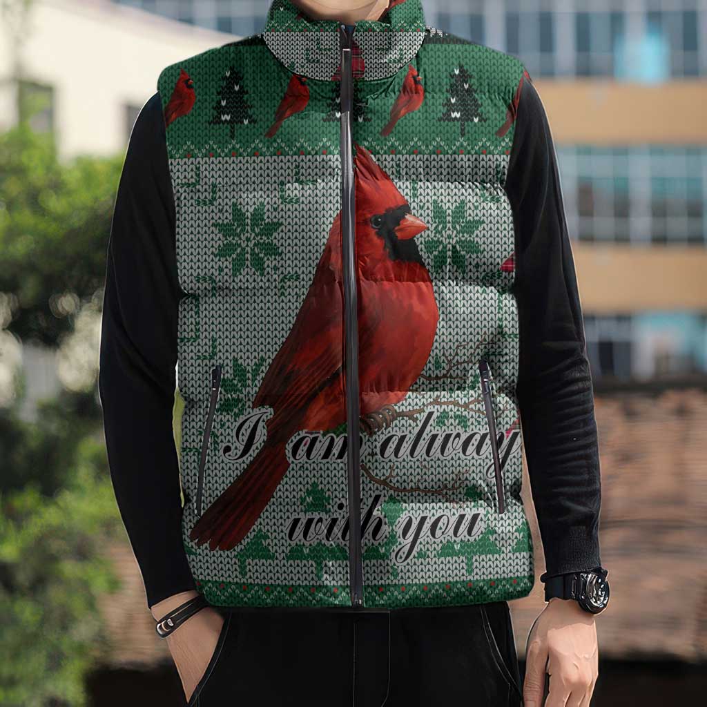 Cardinal I am Always With You Christmas Sleeveless Puffer Jacket Xmas Holiday Patterns - Wonder Print Shop