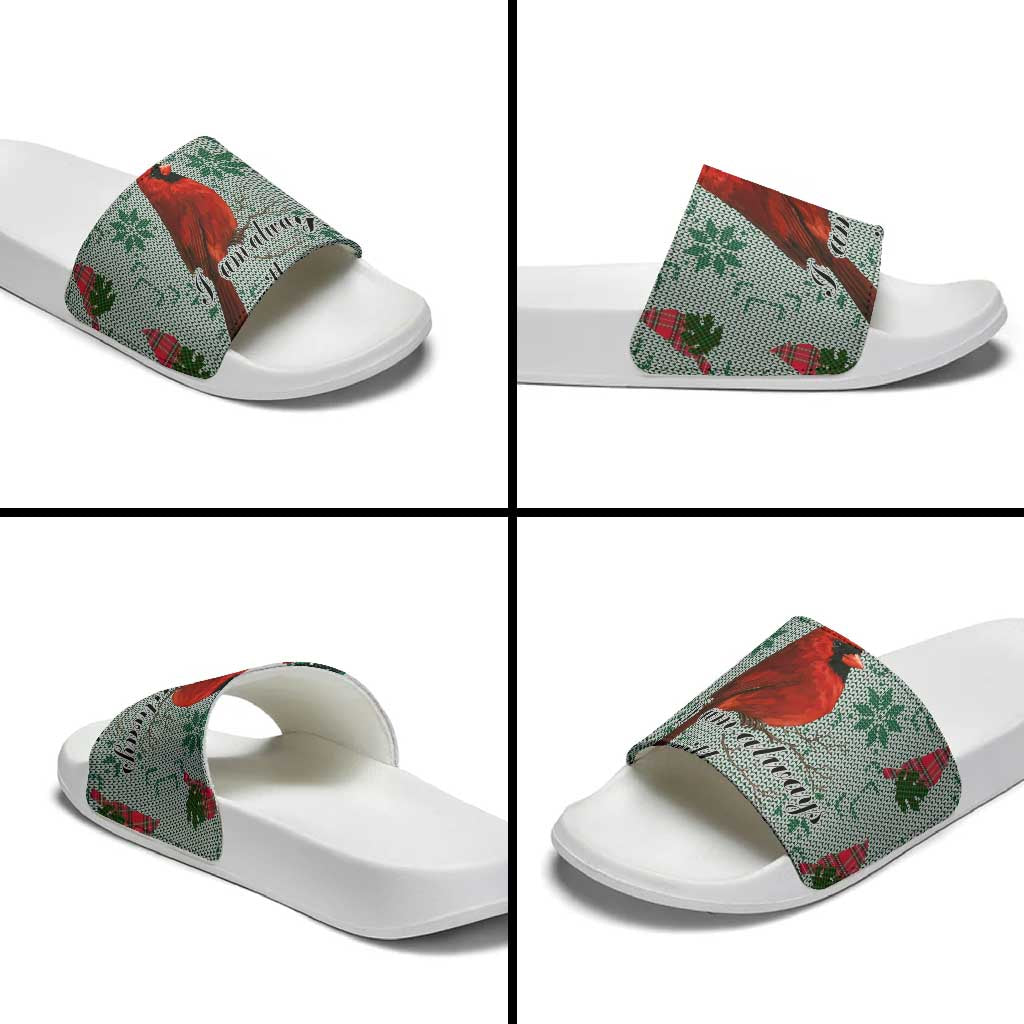 Cardinal I am Always With You Christmas Slide Sandals Xmas Holiday Patterns - Wonder Print Shop