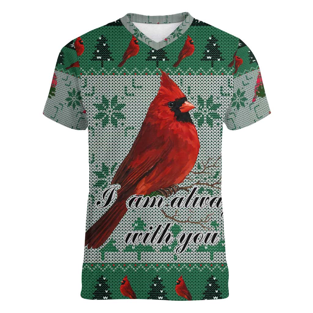 Cardinal I am Always With You Christmas Women V-Neck T-Shirt Xmas Holiday Patterns - Wonder Print Shop