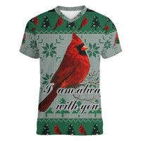 Cardinal I am Always With You Christmas Women V-Neck T-Shirt Xmas Holiday Patterns - Wonder Print Shop