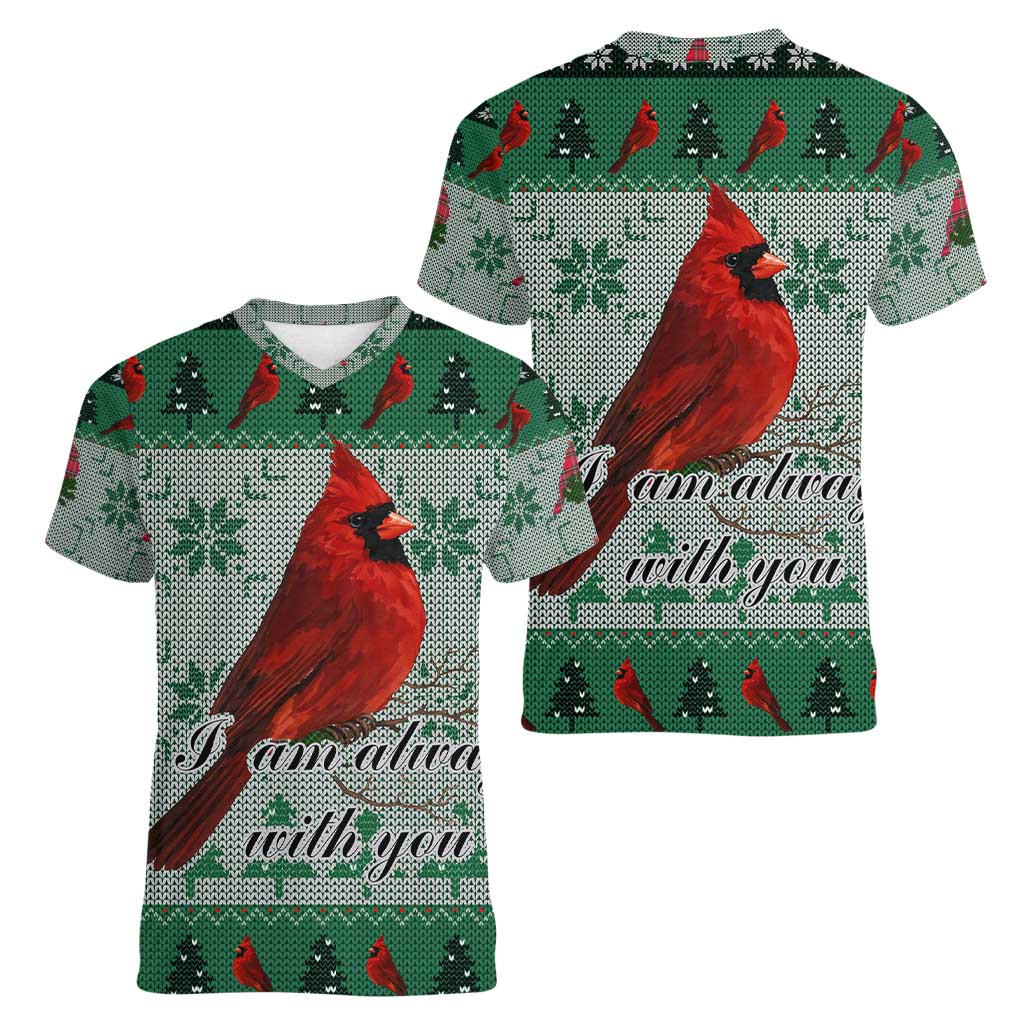 Cardinal I am Always With You Christmas Women V-Neck T-Shirt Xmas Holiday Patterns - Wonder Print Shop
