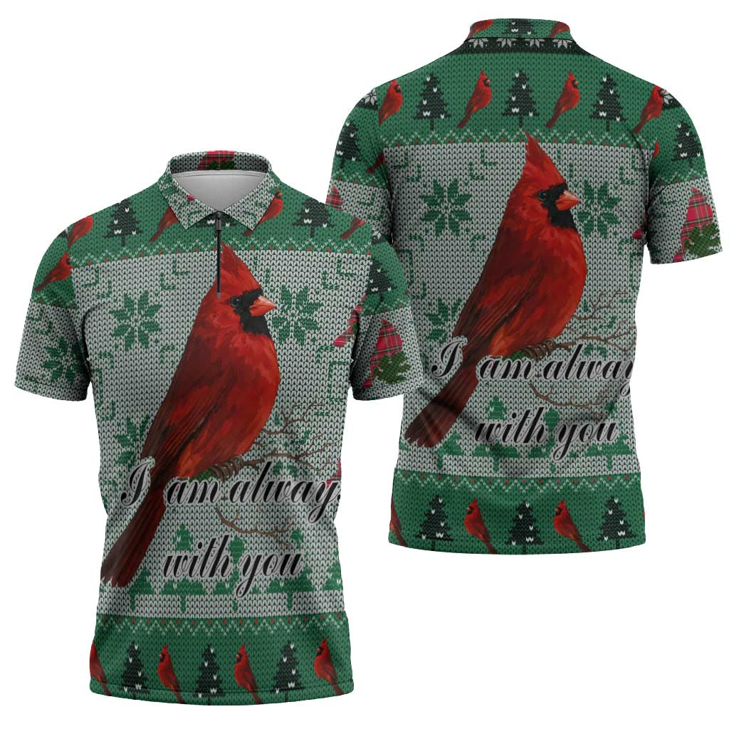 Cardinal I am Always With You Christmas Zipper Polo Shirt Xmas Holiday Patterns - Wonder Print Shop