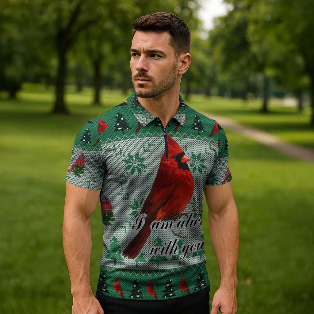 Cardinal I am Always With You Christmas Zipper Polo Shirt Xmas Holiday Patterns - Wonder Print Shop