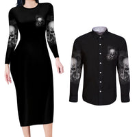 Warning I'm An A Mad Skull Couples Matching Long Sleeve Bodycon Dress and Long Sleeve Button Shirt - Wonder Print Shop