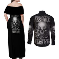 Warning I'm An A Mad Skull Couples Matching Off Shoulder Maxi Dress and Long Sleeve Button Shirt - Wonder Print Shop