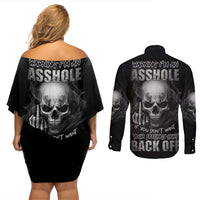 Warning I'm An A Mad Skull Couples Matching Off Shoulder Short Dress and Long Sleeve Button Shirt - Wonder Print Shop