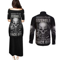 Warning I'm An A Mad Skull Couples Matching Puletasi Dress and Long Sleeve Button Shirt - Wonder Print Shop