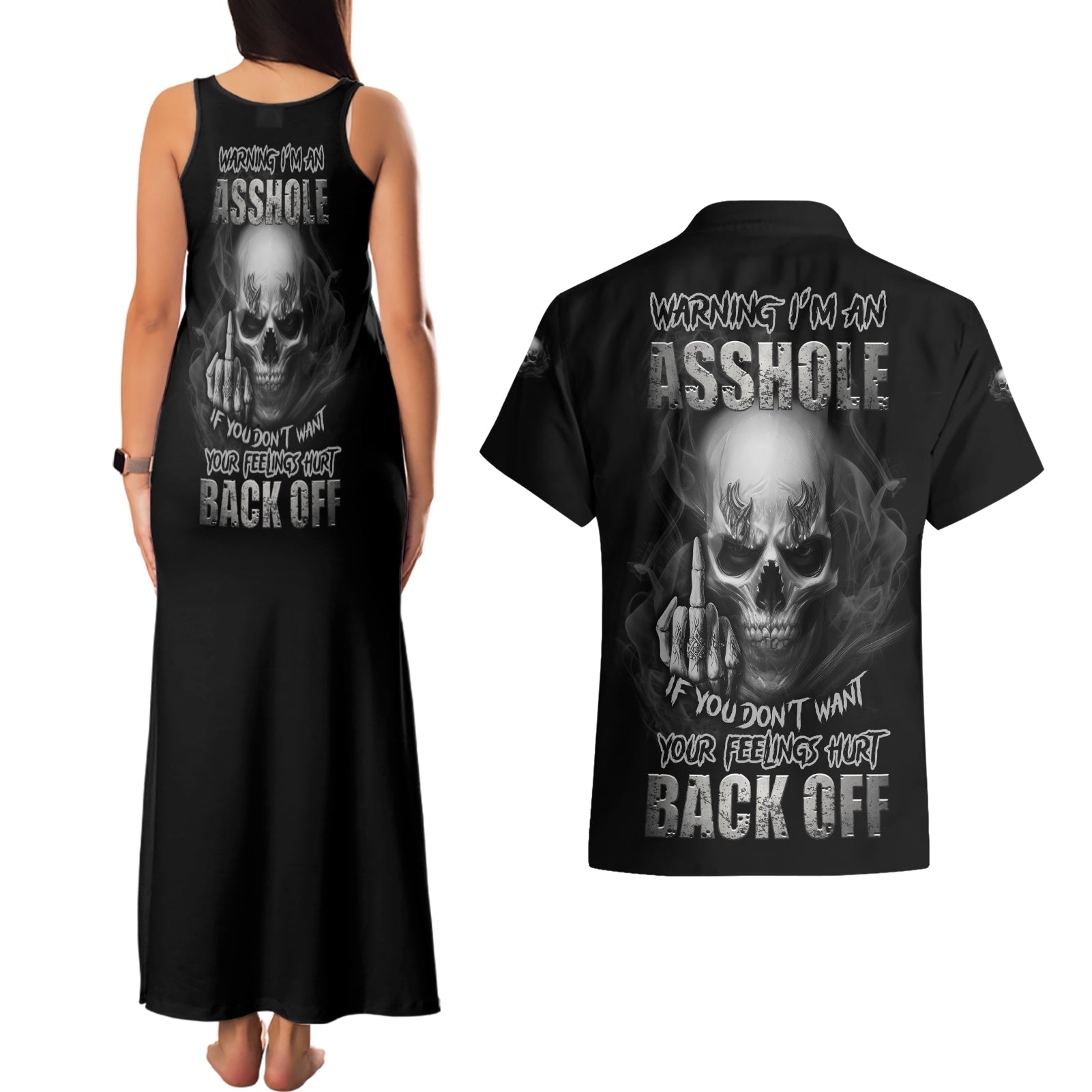 Warning I'm An A Mad Skull Couples Matching Tank Maxi Dress and Hawaiian Shirt - Wonder Print Shop
