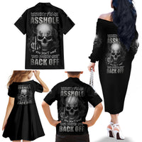 Warning I'm An A Mad Skull Family Matching Off Shoulder Long Sleeve Dress and Hawaiian Shirt - Wonder Print Shop