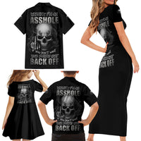 Warning I'm An A Mad Skull Family Matching Short Sleeve Bodycon Dress and Hawaiian Shirt - Wonder Print Shop
