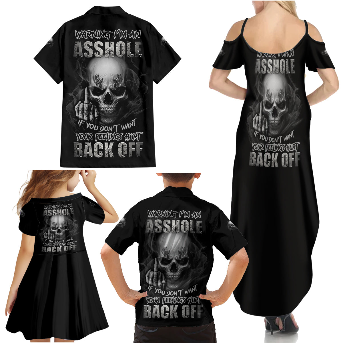 Warning I'm An A Mad Skull Family Matching Summer Maxi Dress and Hawaiian Shirt - Wonder Print Shop