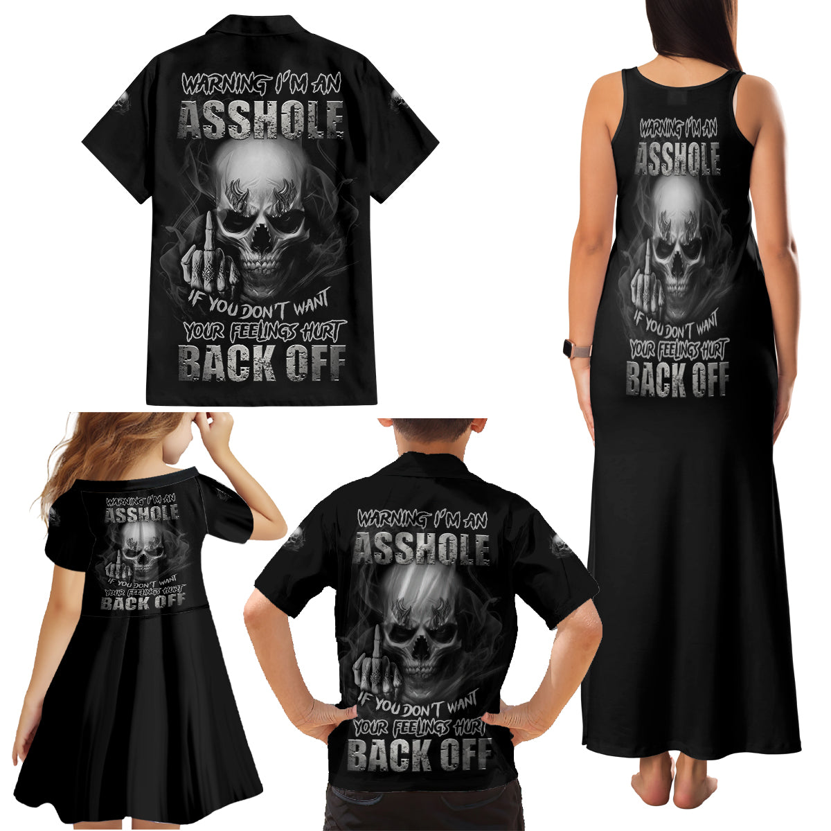 Warning I'm An A Mad Skull Family Matching Tank Maxi Dress and Hawaiian Shirt - Wonder Print Shop