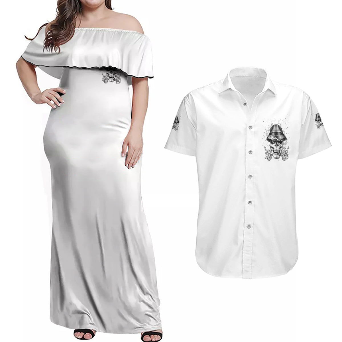 Don't Like My Attitude Couples Matching Off Shoulder Maxi Dress and Hawaiian Shirt - Wonder Print Shop