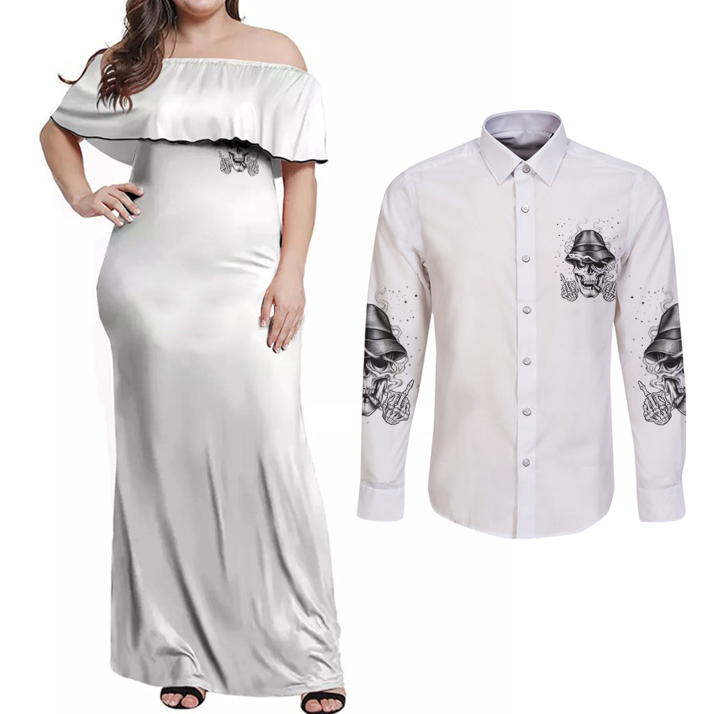 Don't Like My Attitude Couples Matching Off Shoulder Maxi Dress and Long Sleeve Button Shirt - Wonder Print Shop