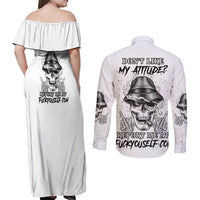 Don't Like My Attitude Couples Matching Off Shoulder Maxi Dress and Long Sleeve Button Shirt - Wonder Print Shop