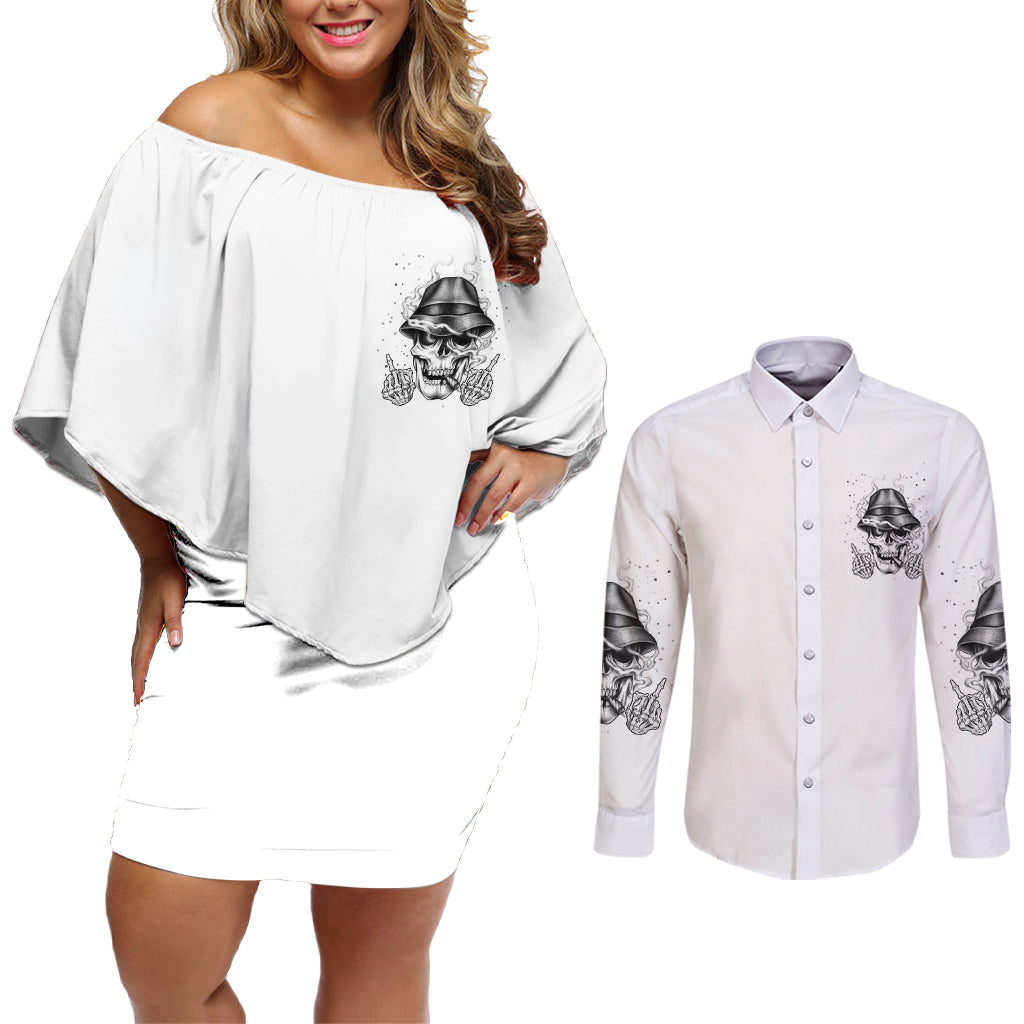 Don't Like My Attitude Couples Matching Off Shoulder Short Dress and Long Sleeve Button Shirt - Wonder Print Shop
