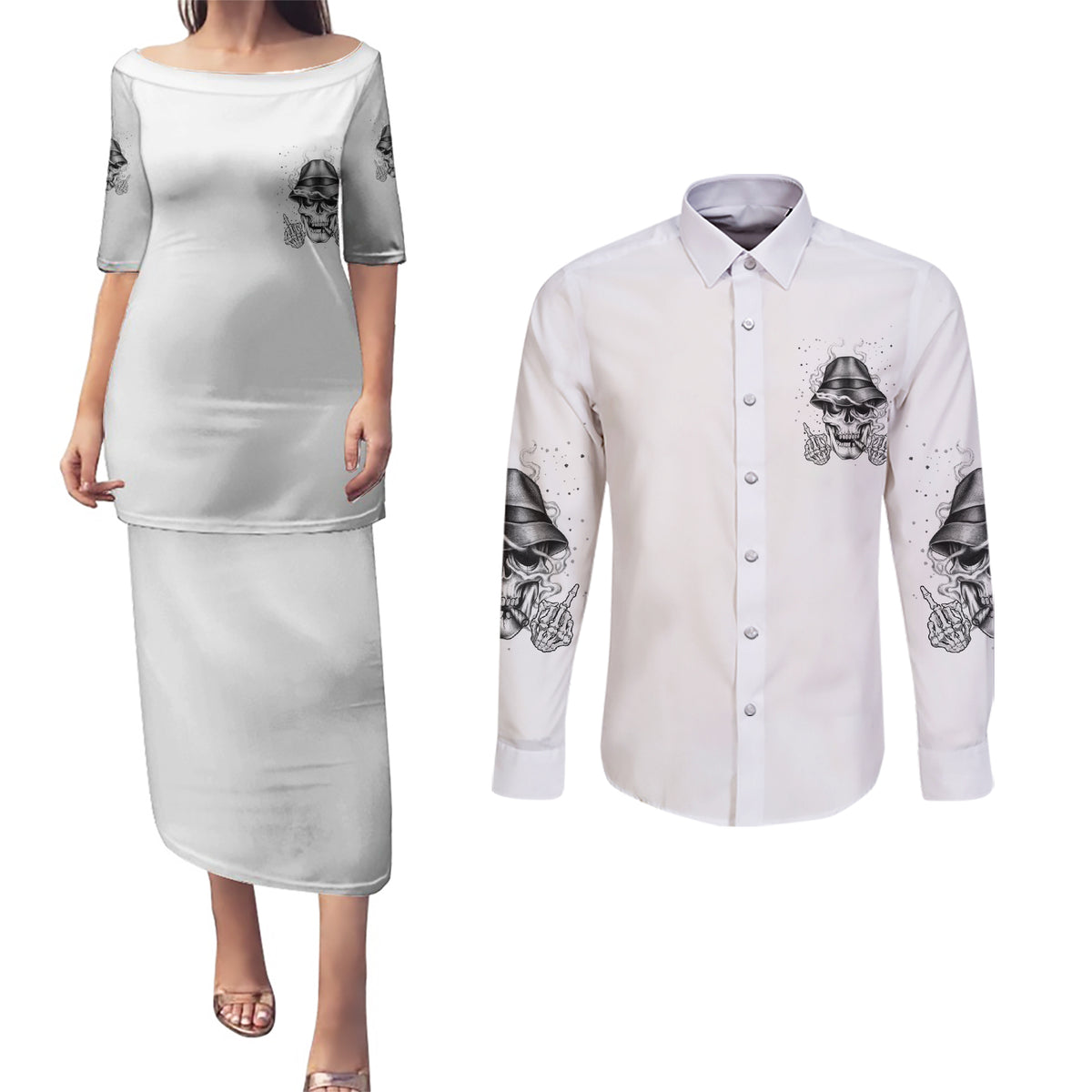 Don't Like My Attitude Couples Matching Puletasi Dress and Long Sleeve Button Shirt - Wonder Print Shop