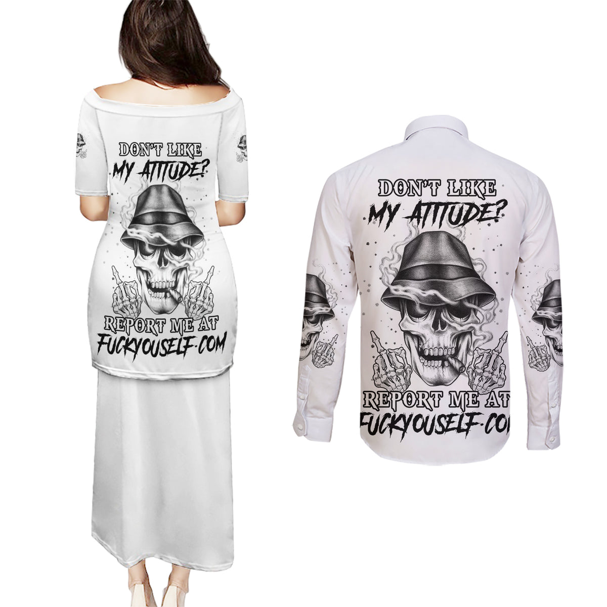 Don't Like My Attitude Couples Matching Puletasi Dress and Long Sleeve Button Shirt - Wonder Print Shop