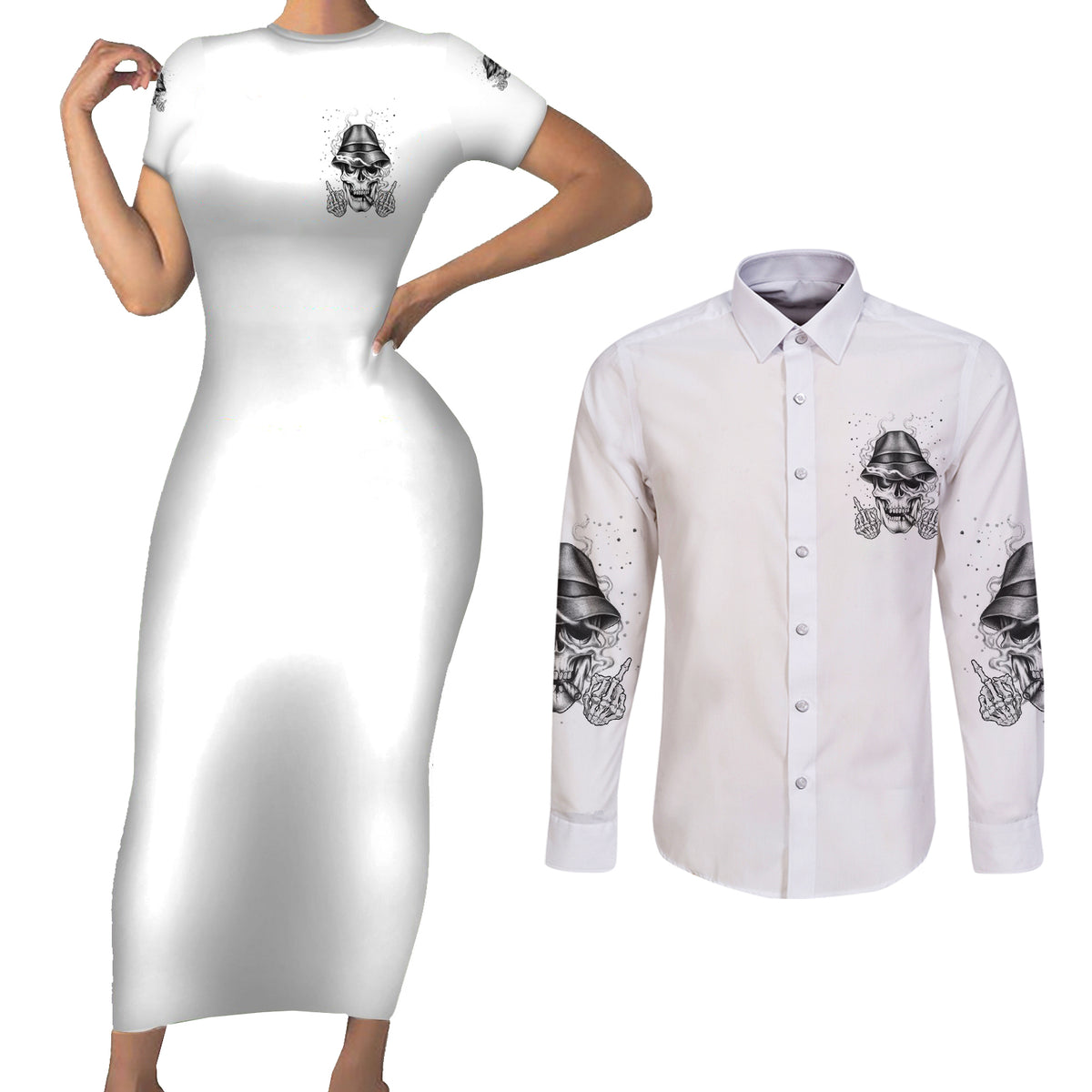 Don't Like My Attitude Couples Matching Short Sleeve Bodycon Dress and Long Sleeve Button Shirt - Wonder Print Shop