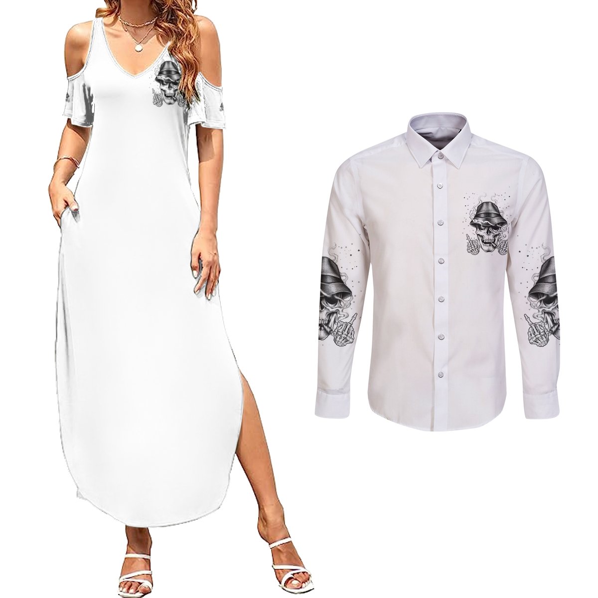 Don't Like My Attitude Couples Matching Summer Maxi Dress and Long Sleeve Button Shirt - Wonder Print Shop