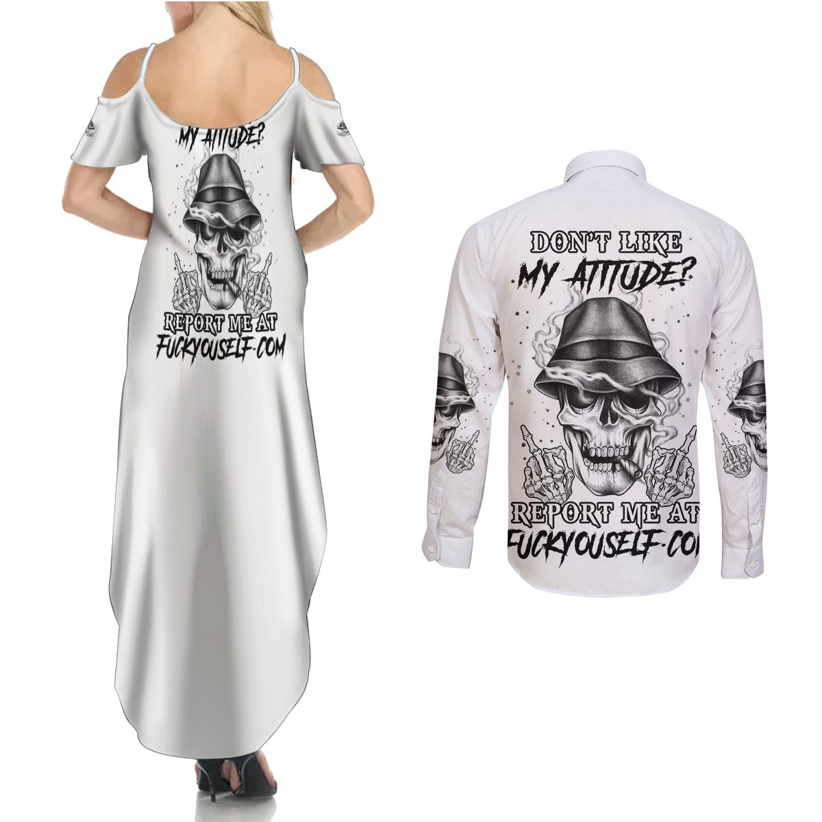 Don't Like My Attitude Couples Matching Summer Maxi Dress and Long Sleeve Button Shirt - Wonder Print Shop