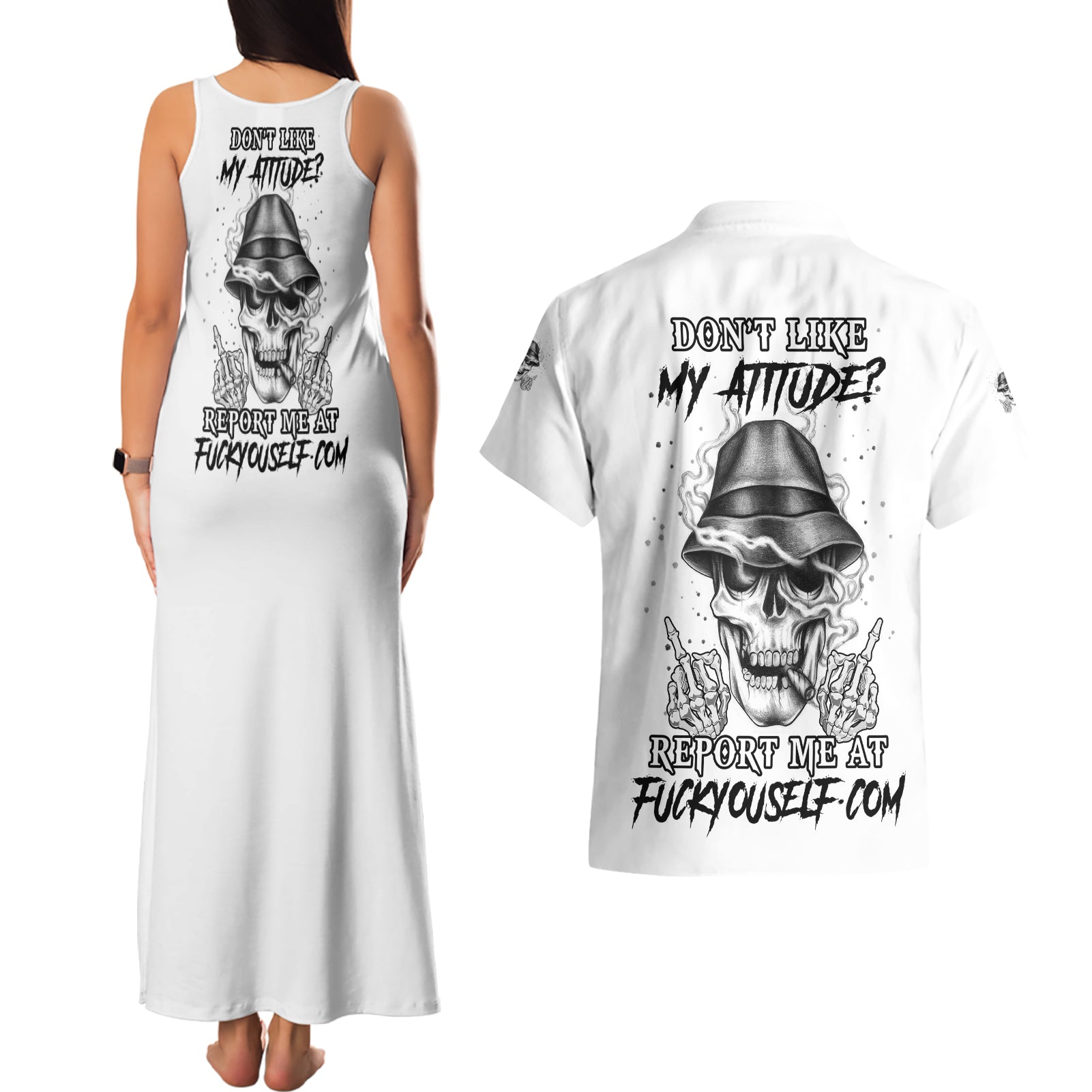 Don't Like My Attitude Couples Matching Tank Maxi Dress and Hawaiian Shirt - Wonder Print Shop