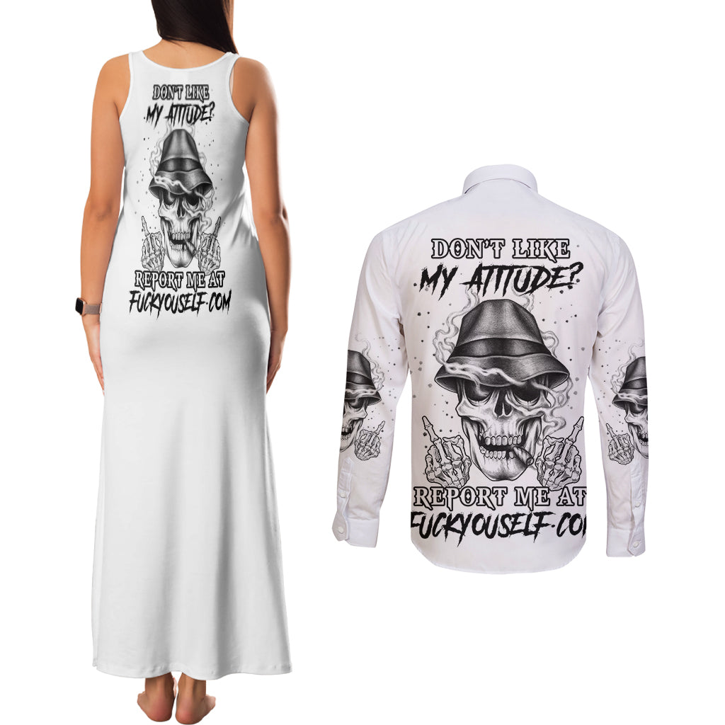 Don't Like My Attitude Couples Matching Tank Maxi Dress and Long Sleeve Button Shirt - Wonder Print Shop