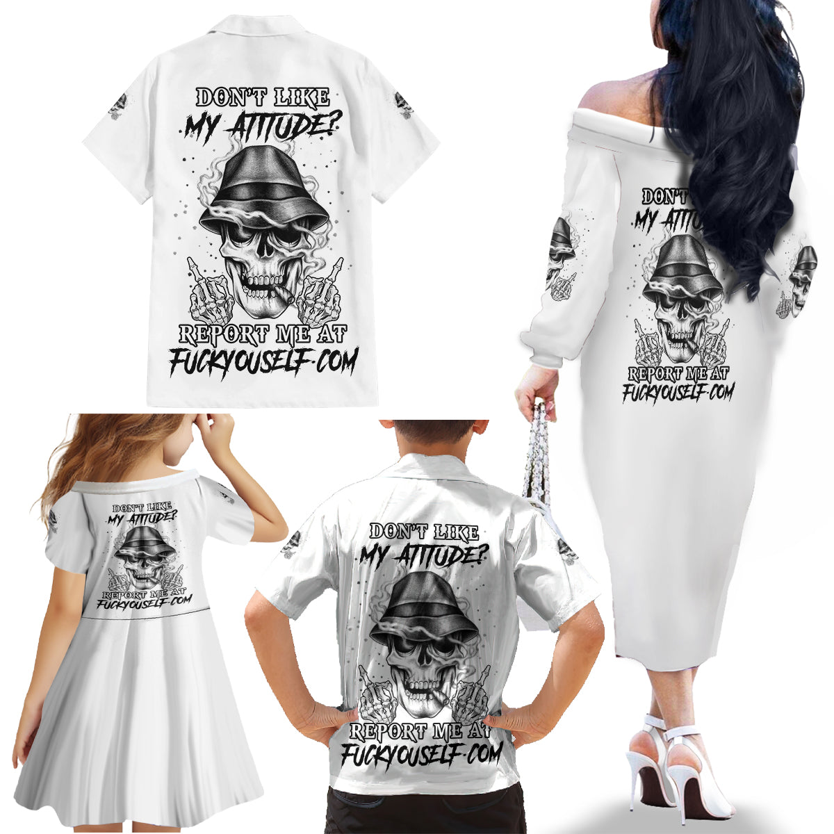 Don't Like My Attitude Family Matching Off Shoulder Long Sleeve Dress and Hawaiian Shirt - Wonder Print Shop