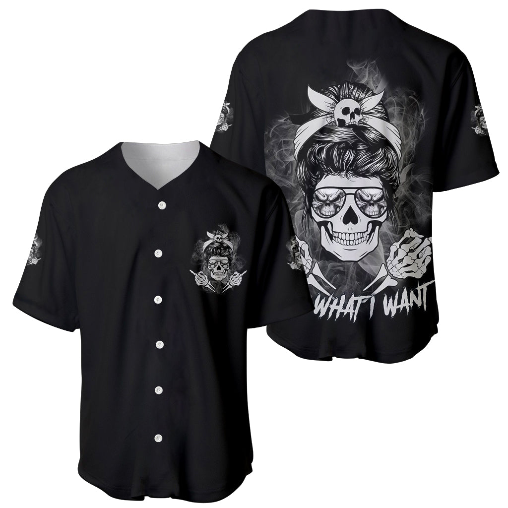 I Do What I Want Skull Black And White Baseball Jersey - Wonder Print Shop