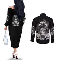 i-do-what-i-want-skull-black-and-white-couples-matching-off-the-shoulder-long-sleeve-dress-and-long-sleeve-button-shirt